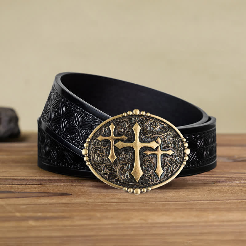 Cintura in pelle con fibbia Attitude Three Crosses fai da te da uomo - Attraverso - Cintura in tessuto goffrato nero (40) - image 6