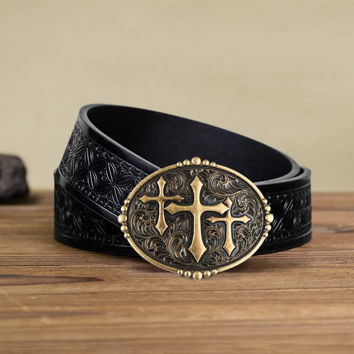 Cintura in pelle con fibbia Attitude Three Crosses fai da te da uomo - Attraverso - Cintura in tessuto goffrato nero (40) - image 6