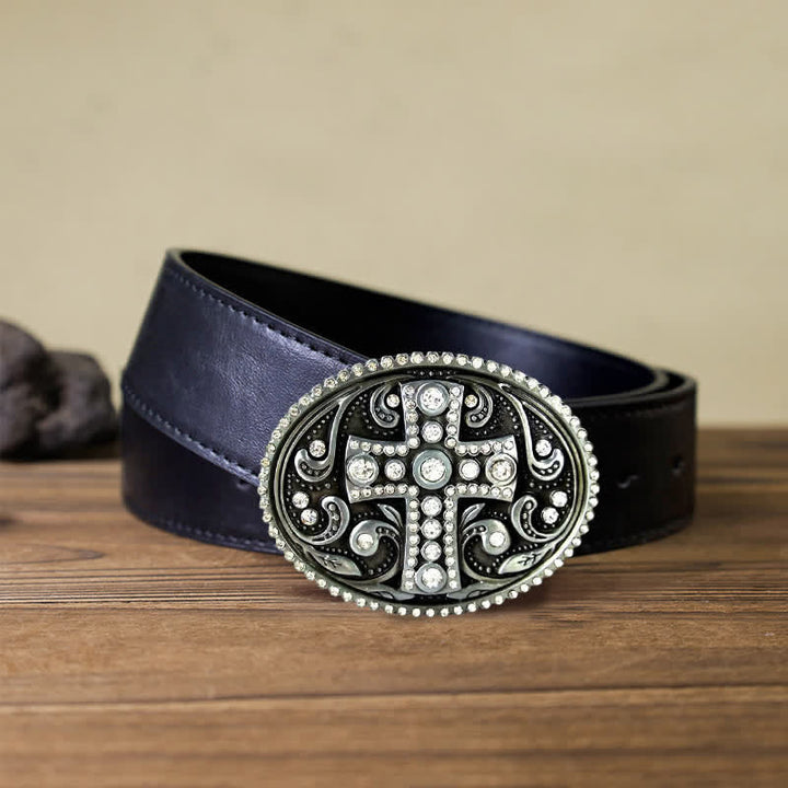 Cintura in pelle con fibbia a croce in cristallo e strass fai da te da uomo
