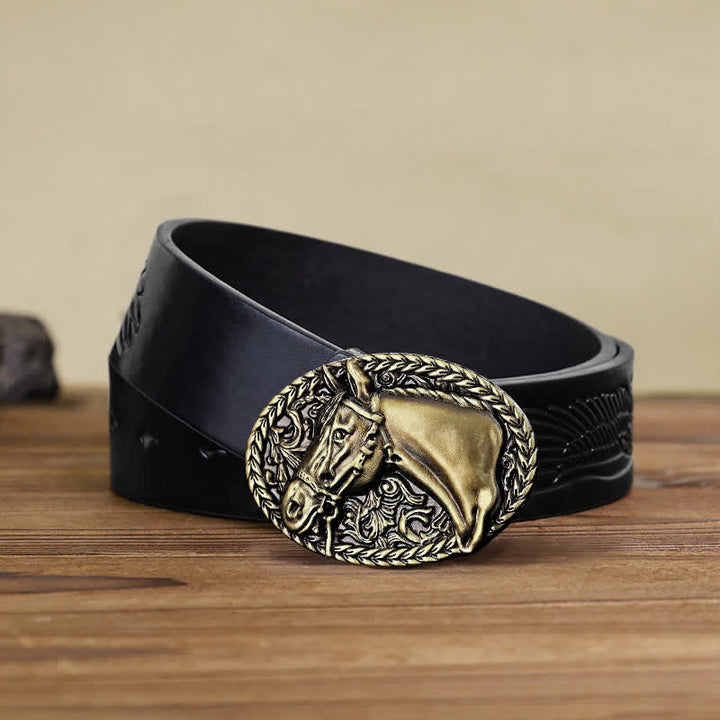 Cintura in pelle con fibbia a testa di cavallo incisa fai da te da uomo - Bronzo antico - Cintura aquila in rilievo nera (40) - image 9