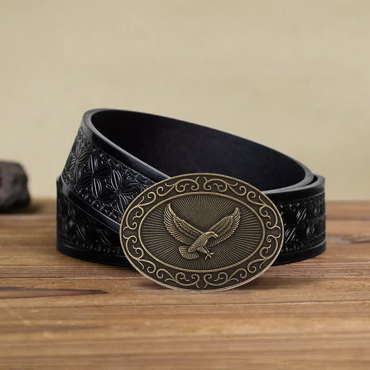 Cintura in pelle con fibbia antica aquila fai da te da uomo - Bronzo antico - Cintura in tessuto goffrato nero (40) - image 14