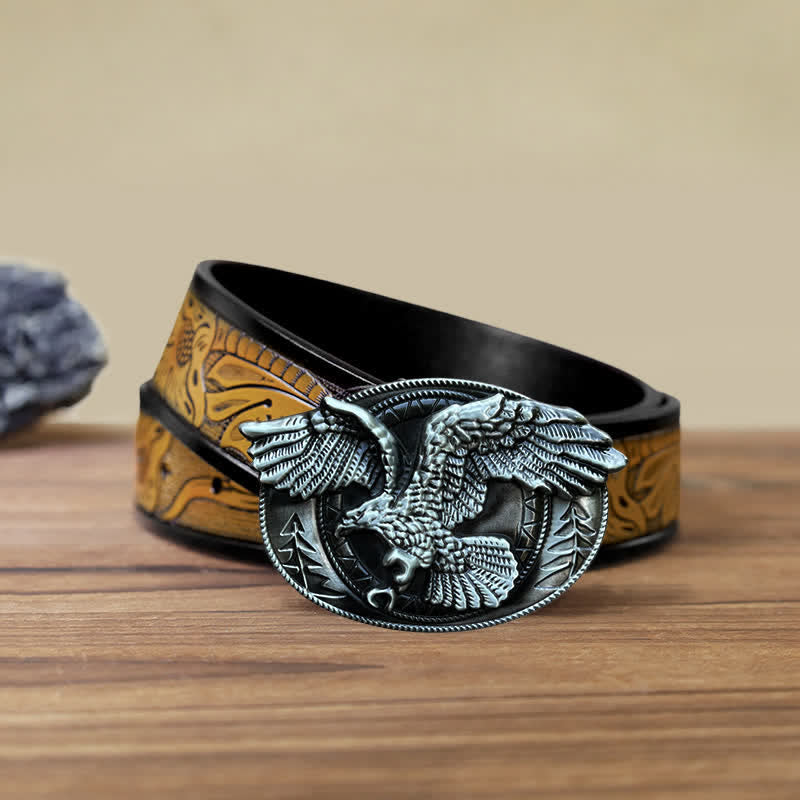 Cintura in pelle con fibbia a forma di aquila calva volante fai da te da uomo - Argento antico - Cintura marrone sabbia (40) - image 21