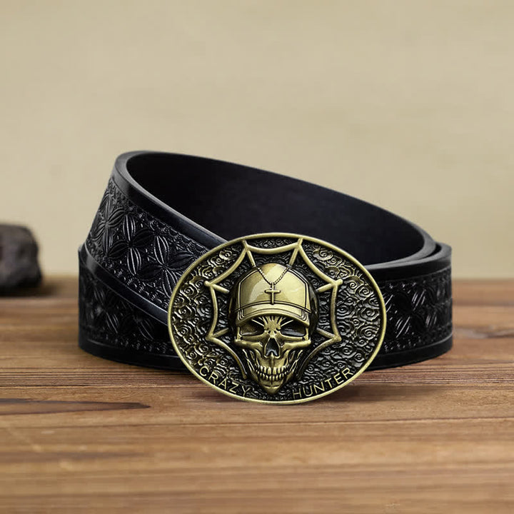 Cintura in pelle con fibbia a teschio Crazy Hunter fai da te da uomo