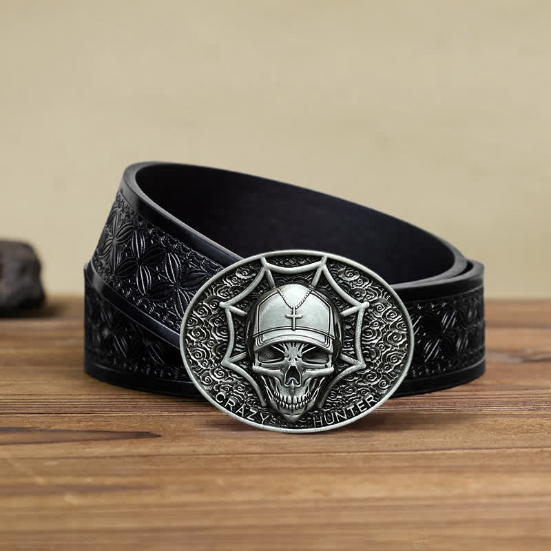 Cintura in pelle con fibbia a teschio Crazy Hunter fai da te da uomo