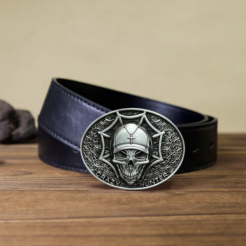 Cintura in pelle con fibbia a teschio Crazy Hunter fai da te da uomo