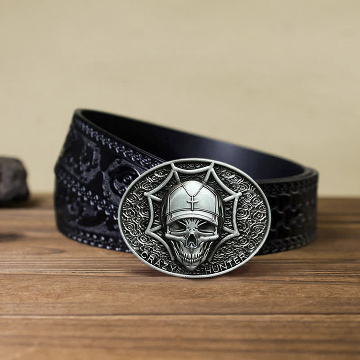Cintura in pelle con fibbia a teschio Crazy Hunter fai da te da uomo