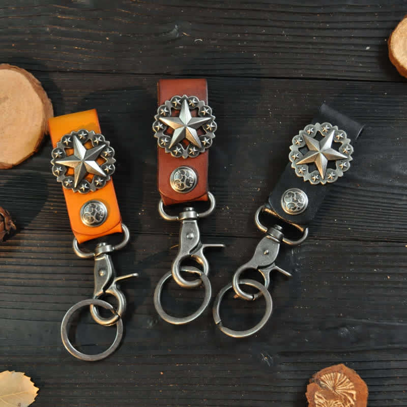 Portachiavi in pelle di mucca con distintivo Lone Star - image 0