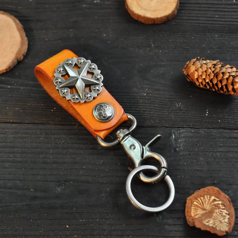 Portachiavi in pelle di mucca con distintivo Lone Star - Arancia - image 5