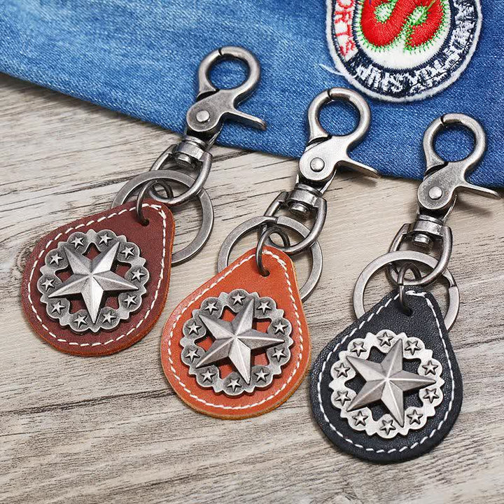 Portachiavi in pelle con ciondolo medaglione Lone Star