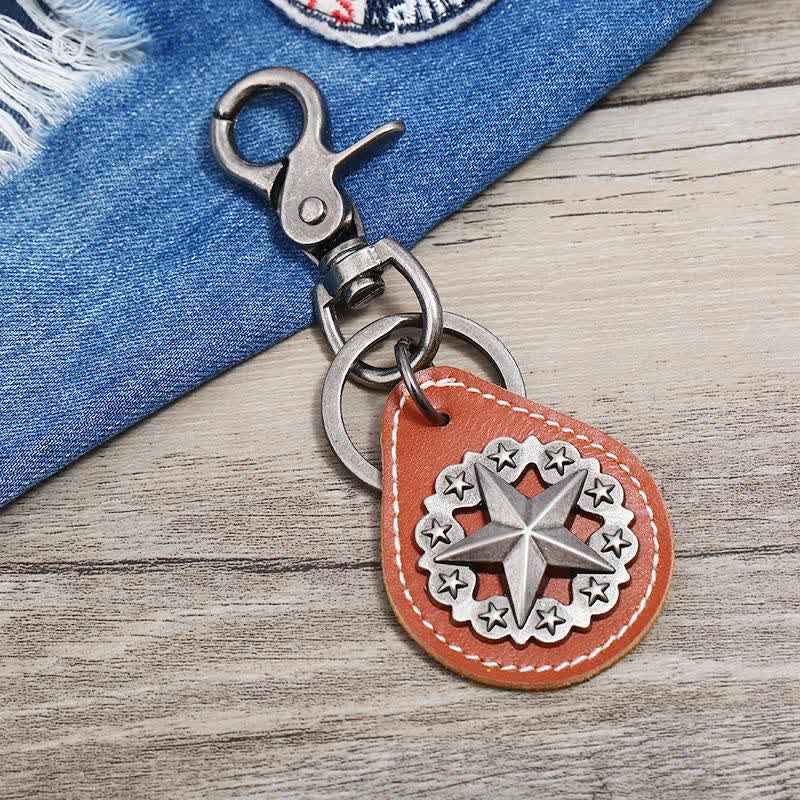 Portachiavi in pelle con ciondolo medaglione Lone Star