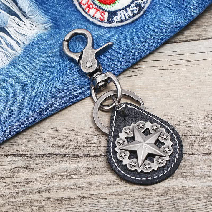 Portachiavi in pelle con ciondolo medaglione Lone Star