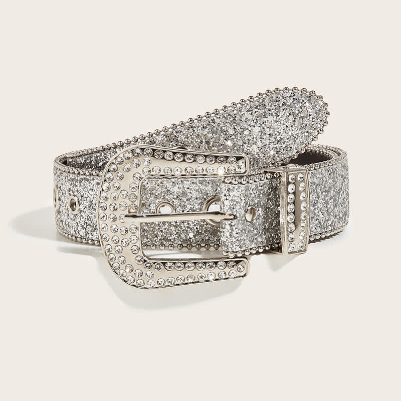 Cintura in pelle Y2k con strass artificiali lucidi da donna