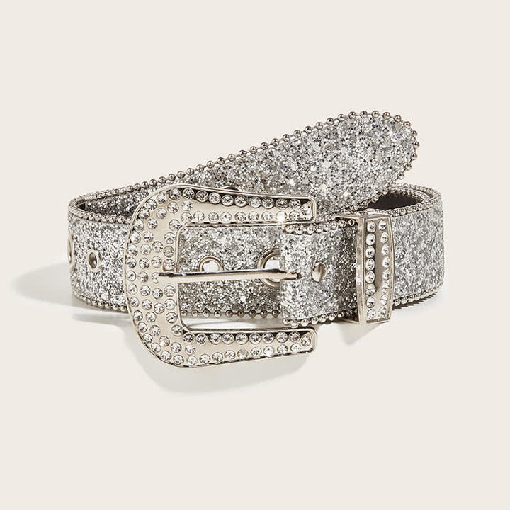 Cintura in pelle Y2k con strass artificiali lucidi da donna
