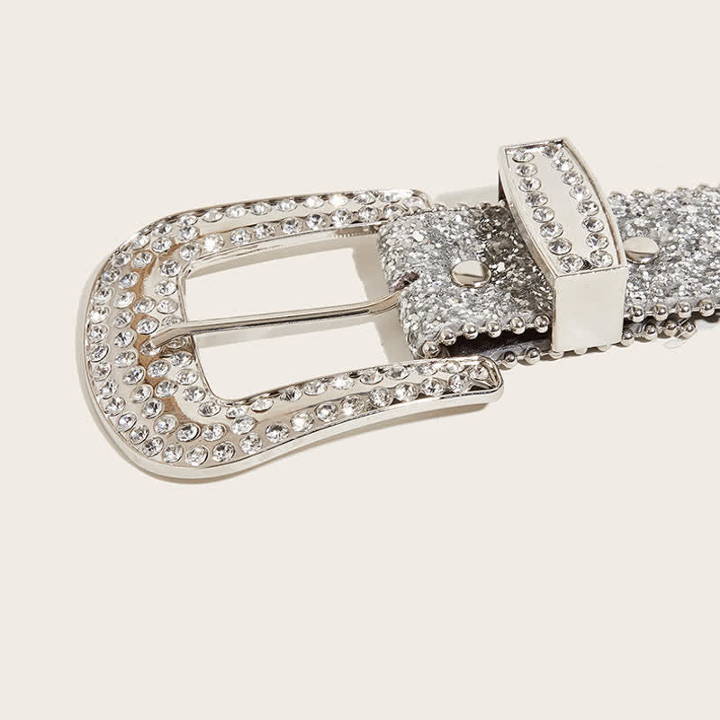Cintura in pelle Y2k con strass artificiali lucidi da donna
