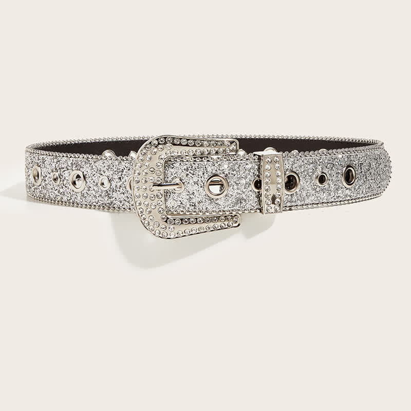 Cintura in pelle Y2k con strass artificiali lucidi da donna