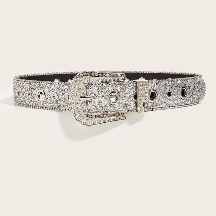 Cintura in pelle Y2k con strass artificiali lucidi da donna