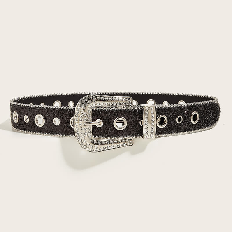Cintura in pelle Y2k con strass artificiali lucidi da donna
