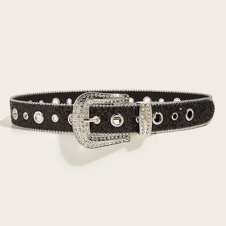 Cintura in pelle Y2k con strass artificiali lucidi da donna