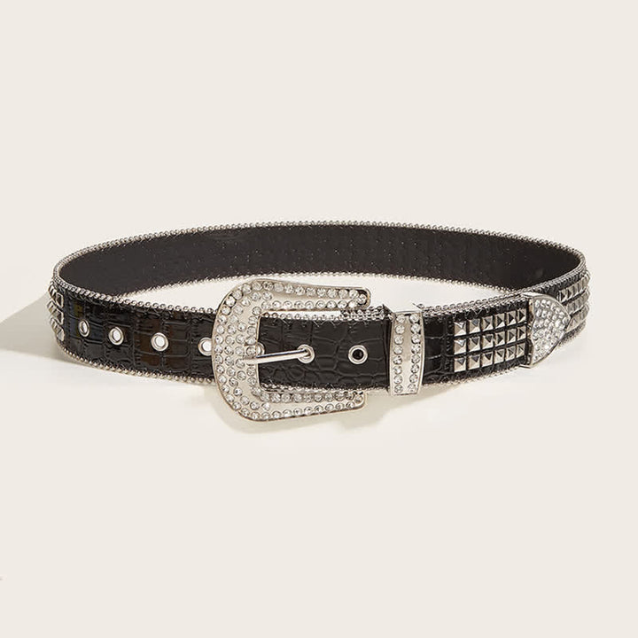 Cintura in pelle con rivetti e strass a catena perline da donna