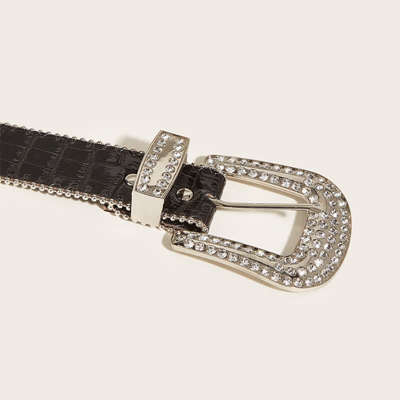 Cintura in pelle con rivetti e strass a catena perline da donna