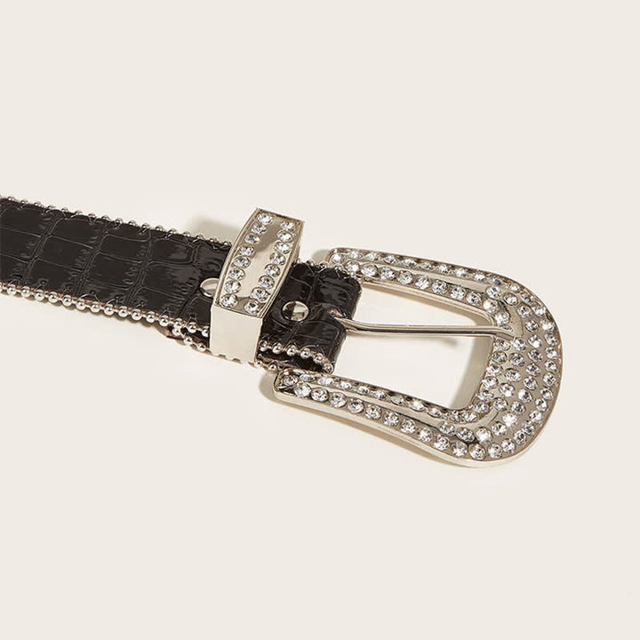 Cintura in pelle con rivetti e strass a catena perline da donna