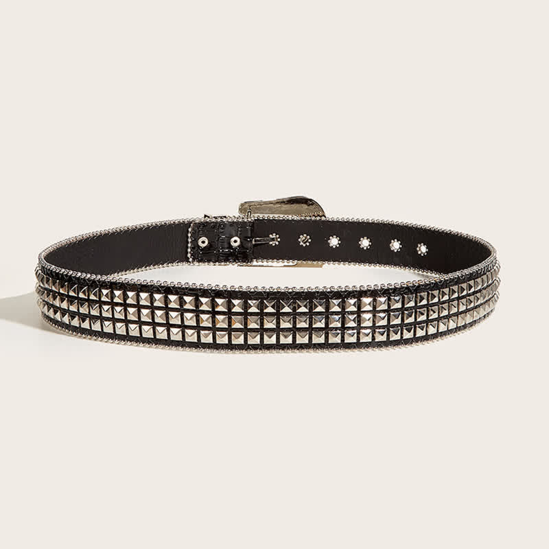 Cintura in pelle con rivetti e strass a catena perline da donna