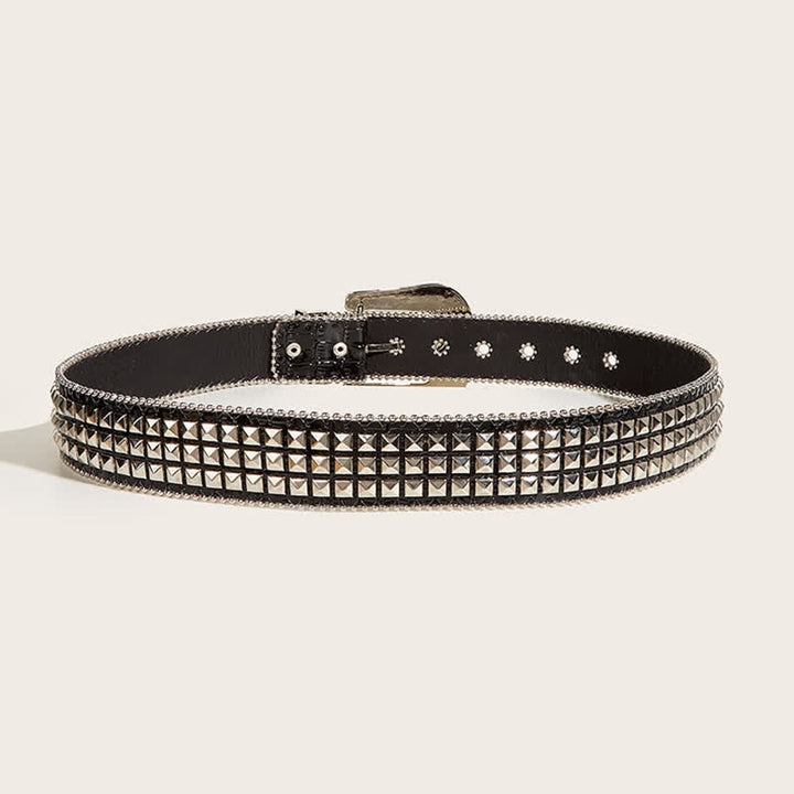 Cintura in pelle con rivetti e strass a catena perline da donna