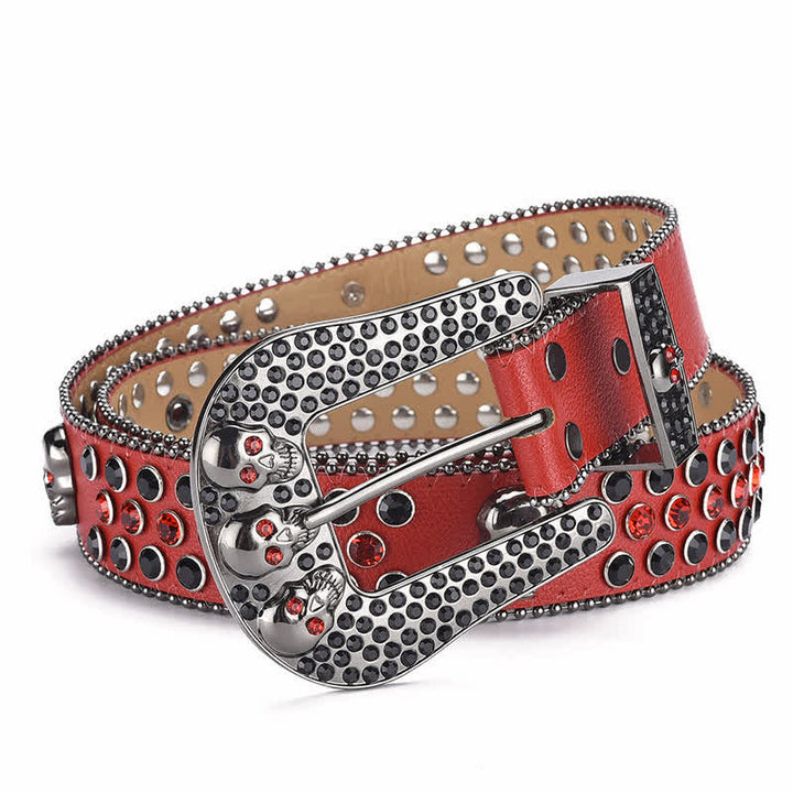 Cintura in pelle con fibbia a teschio punk da donna e bordo con perline - Rosso - 40 - image 12