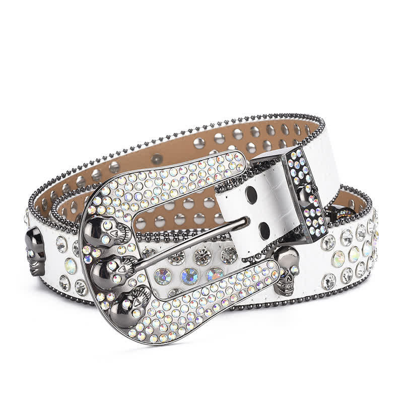 Cintura in pelle con fibbia a teschio punk da donna e bordo con perline - Bianco - 40 - image 8