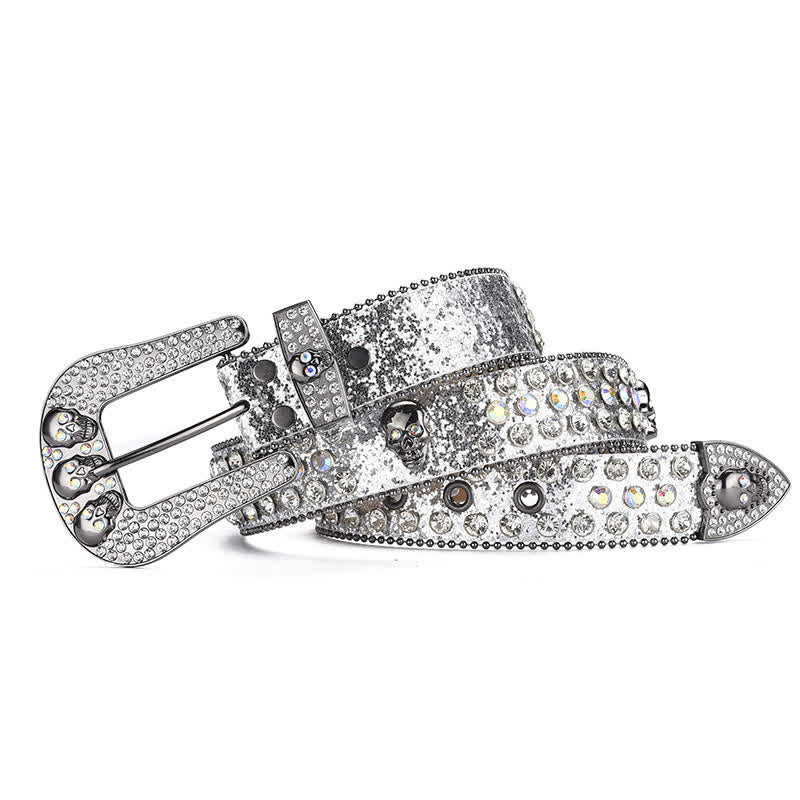 Cintura in pelle con fibbia a teschio punk da donna e bordo con perline - image 22