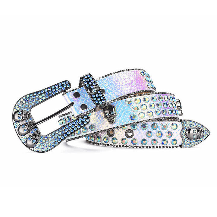 Cintura in pelle con fibbia a teschio punk da donna e bordo con perline - image 6