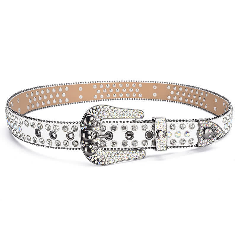 Cintura in pelle con fibbia a teschio punk da donna e bordo con perline - image 11