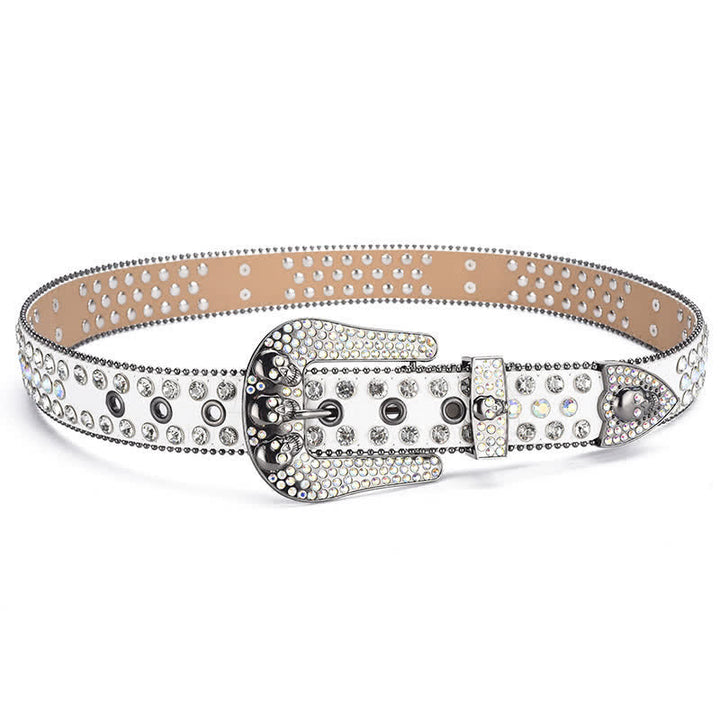 Cintura in pelle con fibbia a teschio punk da donna e bordo con perline - image 11