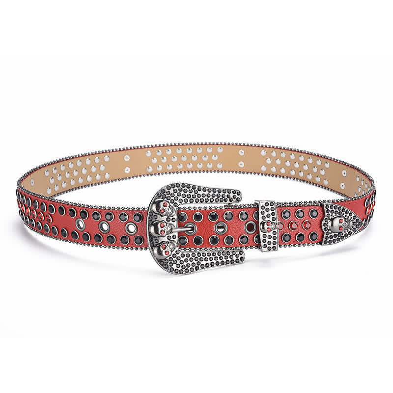 Cintura in pelle con fibbia a teschio punk da donna e bordo con perline - image 15