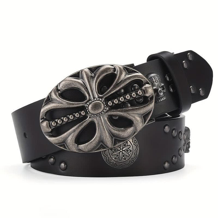 Cintura in pelle con rivetti stile bohémien vintage con scheletro