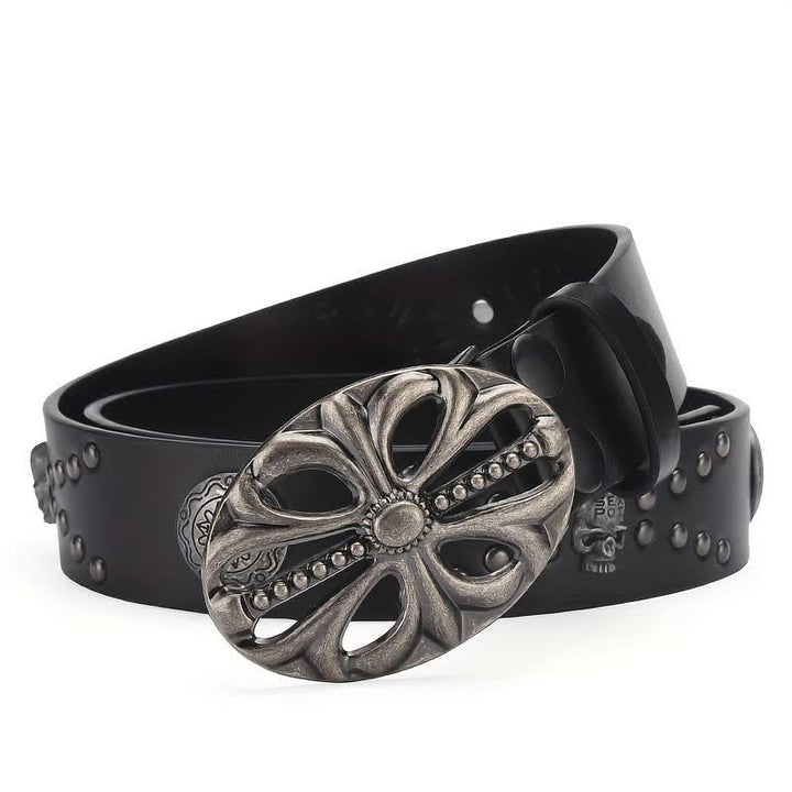 Cintura in pelle con rivetti stile bohémien vintage con scheletro