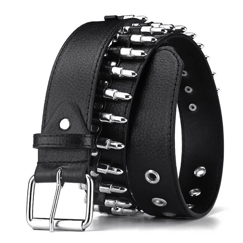 Cintura in pelle con borchie e rivetti con proiettili punk rock neri - image 2