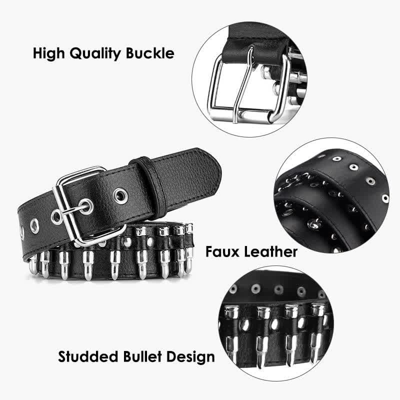 Cintura in pelle con borchie e rivetti con proiettili punk rock neri