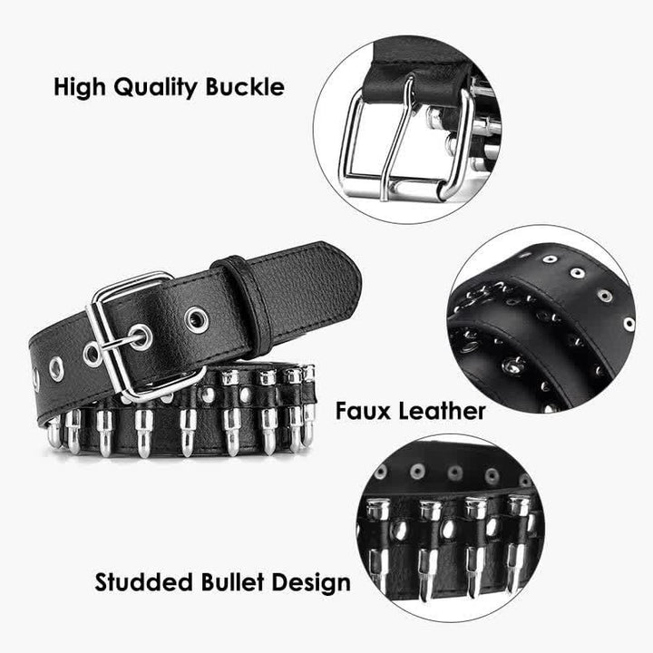 Cintura in pelle con borchie e rivetti con proiettili punk rock neri