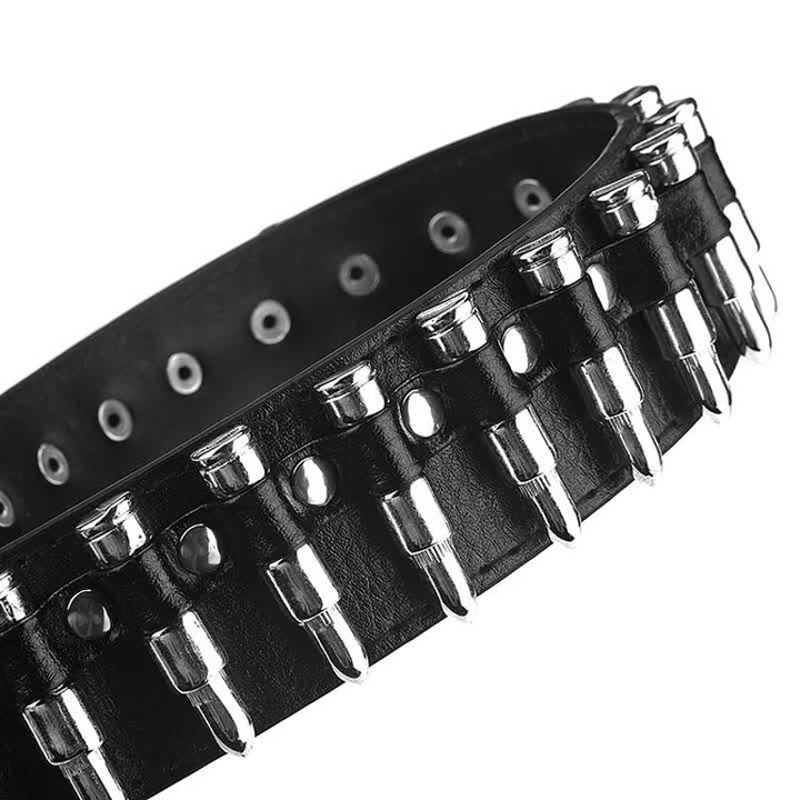 Cintura in pelle con borchie e rivetti con proiettili punk rock neri - image 10