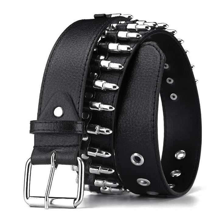 Cintura in pelle con borchie e rivetti con proiettili punk rock neri