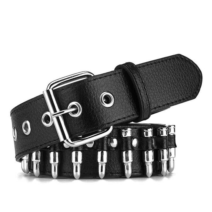 Cintura in pelle con borchie e rivetti con proiettili punk rock neri