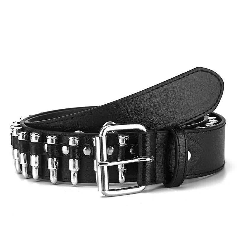 Cintura in pelle con borchie e rivetti con proiettili punk rock neri