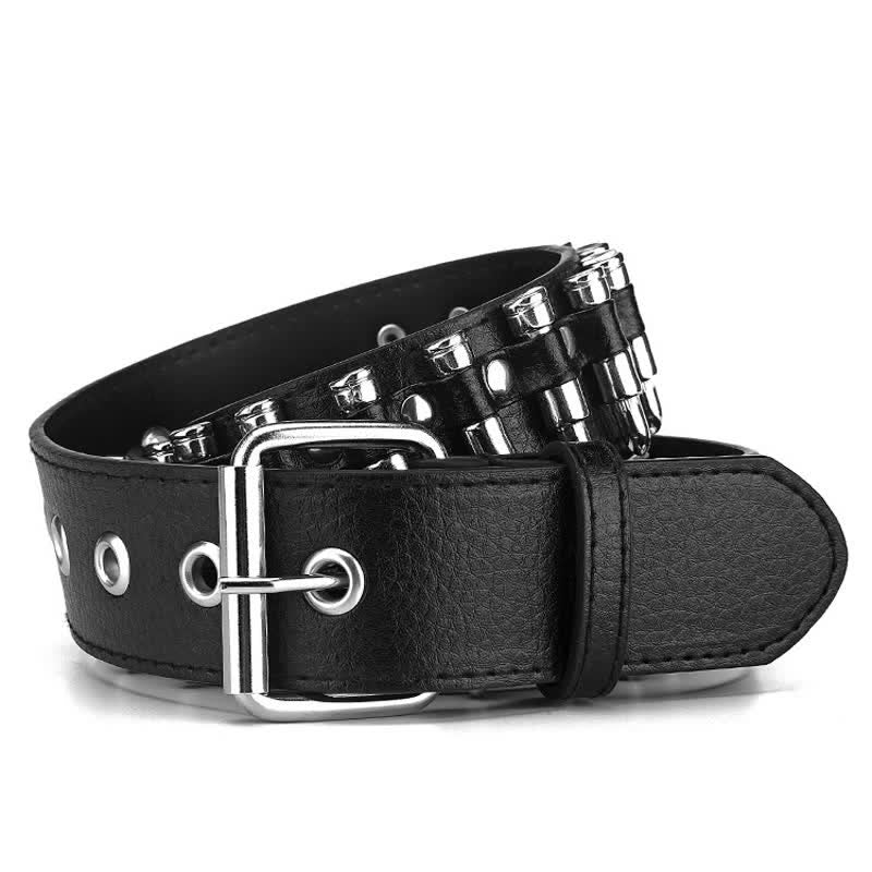 Cintura in pelle con borchie e rivetti con proiettili punk rock neri - image 6