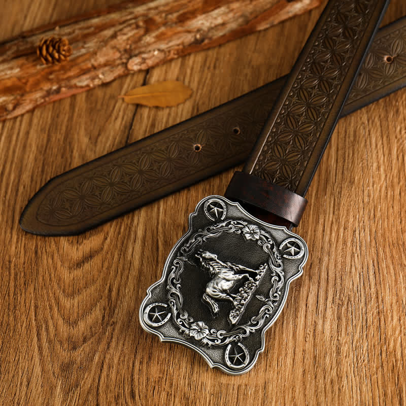 Cintura in pelle con motivo a intreccio in rilievo Sturdy Steed da uomo