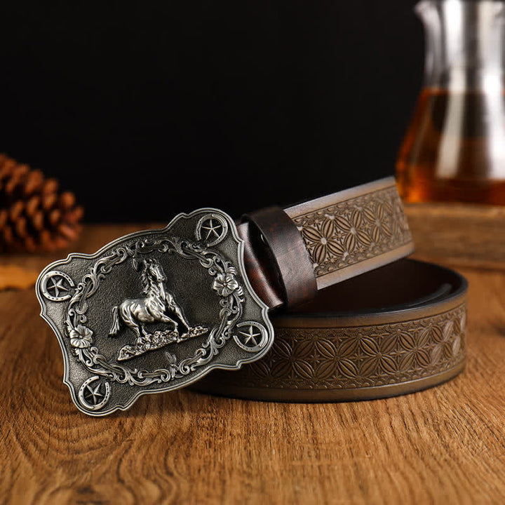 Cintura in pelle con motivo a intreccio in rilievo Sturdy Steed da uomo