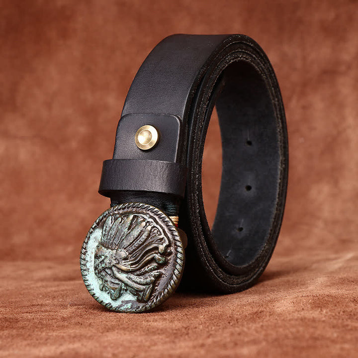 Cintura da uomo in pelle con testa indiana invecchiata vintage