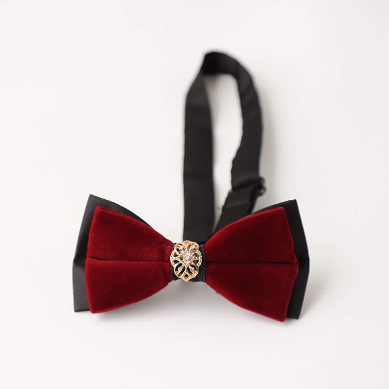 Papillon da sposa intarsiato con strass in velluto di lusso da uomo - Stile n. 2 - Borgogna - image 11