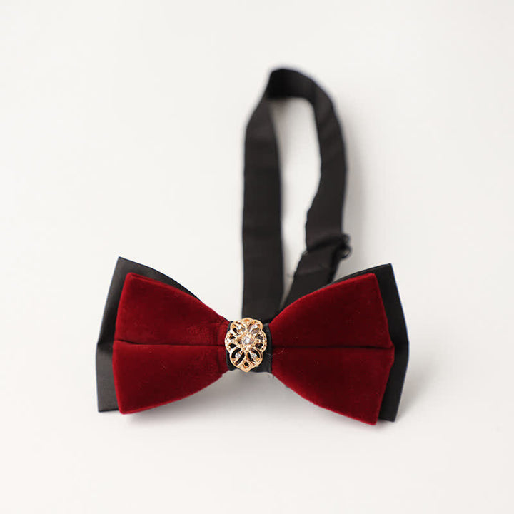 Papillon da sposa intarsiato con strass in velluto di lusso da uomo - Stile n. 2 - Borgogna - image 11