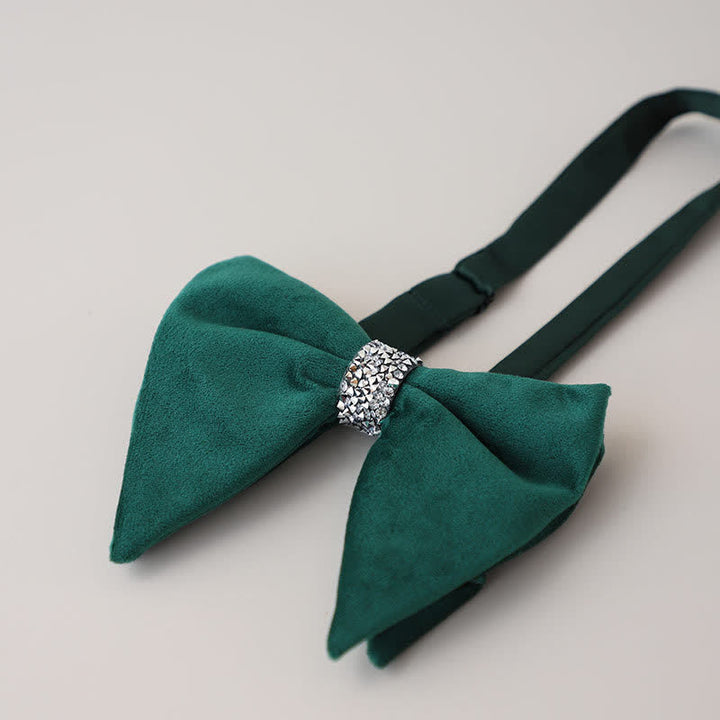 Papillon oversize a punta in velluto con strass da uomo - Verde scuro - image 9